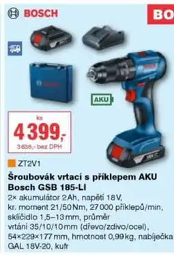 DEK BOSCH ZT2V1 Šroubovák vrtací s příklepem AKU Bosch GSB 185-LI nabídka