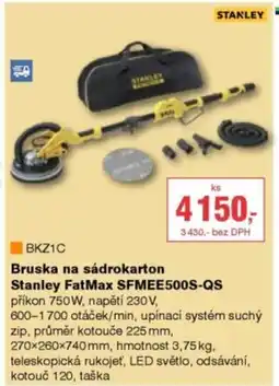 DEK Stanley fatmax sfmee500s-qs příkon 750w, napětí 230v, stanley bruska na sádrokarton nabídka