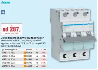 DEK Hager jistič bezšroubový 6 ka 3pól hager nabídka