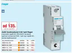 DEK Hager jistič bezšroubový 6 ka 1pól hager nabídka