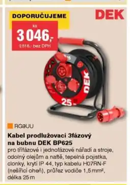 DEK DEK Kabel prodlužovací 3fázový na bubnu DEK BP625 nabídka