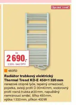 DEK Radiátor trubkový elektrický thermal trend kd-e 450×1 320 mm nabídka