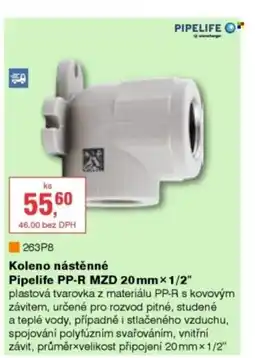 DEK PIPELIFE Koleno nástěnné Pipelife PP-R MZD 20mm×1/2" nabídka