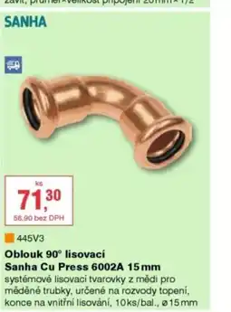 DEK Oblouk 90° lisovací Sanha Cu Press 6002A 15mm nabídka