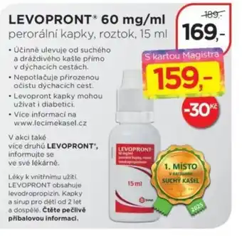 Magistra lékárny LEVOPRONT 60 mg/ml perorální kapky, roztok nabídka