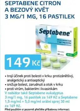 Lékárna AGEL Septabene citron a bezový květ 3 mg/1 mg, 16 pastilek nabídka