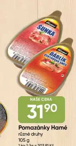 Hruška Pomazánky Hamé různé druhy 105 g nabídka
