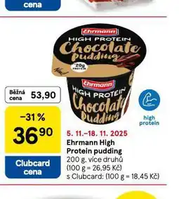 Tesco Ehrmann high protein pudding nabídka