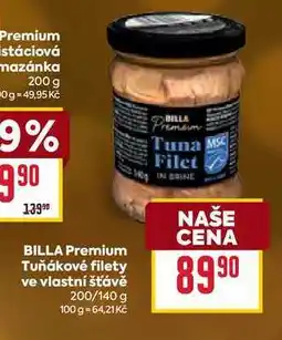 Billa BILLA Premium Tuňákové filety ve vlastní šťávě 200/140 g nabídka