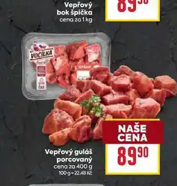 Billa Vepřový guláš porcovaný cena za 400 g nabídka