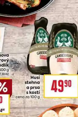 Billa Husí stehna a prsa s kostí cena za 100g nabídka