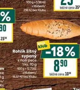 Billa Rohlík žitný z naší pece 1ks, 70 g nabídka