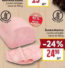 Billa Šunka Marina z pultu lahůdek cena za 100g nabídka