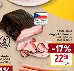 Billa Kostelecká anglická slanina z pultu lahůdek cena za 100g nabídka