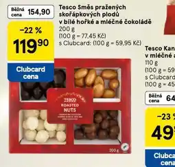 Tesco Směs pražených skořápkových plodů v bílé hořké a mléčné čokoládě nabídka