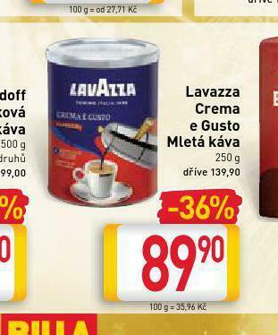 Billa Lavazza crema e gusto mletá káva nabídka