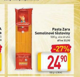 Billa Pasta zara semolinové těstoviny nabídka