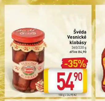 Billa Švéda vesnické klobásy nabídka