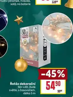 Billa Řetěz dekorační 50x LED, žluté světlo, s časovačem, délka 5 m nabídka