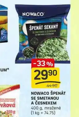 Flop NOWACO ŠPENÁT SE SMETANOU A ČESNEKEM 400 g, mražené nabídka