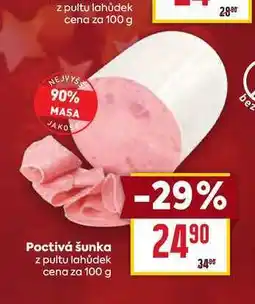 Billa Poctivá šunka z pultu lahůdek cena za 100g nabídka