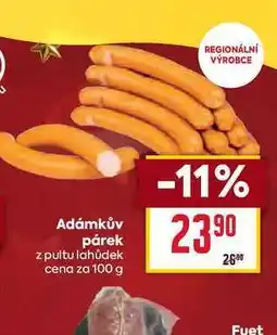 Billa Adámkův párek z pultu lahůdek cena za 100g nabídka