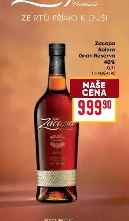 Billa Zacapa Solera Gran Reserva 40% 0,7l nabídka