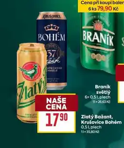 Billa Zlatý Bažant, Krušovice Bohém 0,51, plech nabídka