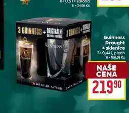 Billa Guinness Draught + sklenice 3× 0,44 I, plech nabídka