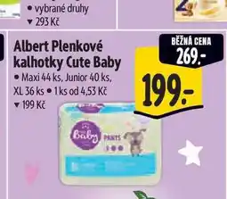 Albert Albert Plenkové kalhotky Cute Baby Maxi 44 ks, Junior 40 ks, XL 36 ks nabídka