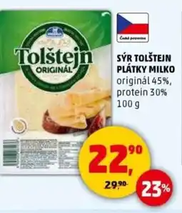Penny Market Sýr tolštejn plátky milko originál 45%, protein 30% nabídka