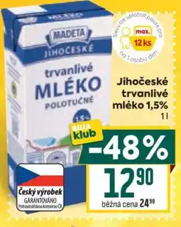 Billa Jihočeské trvanlivé mléko 1,5% nabídka