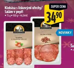 Albert Klobása s lískovými ořechy/Salám v pepři nabídka