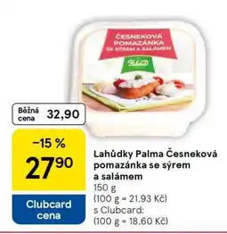 Tesco Lahůdky Palma Česneková pomazánka se sýrem a salámem nabídka