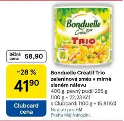 Tesco Bonduelle Créatif Trio zeleninová směs v mírně slaném nálevu nabídka