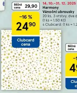 Tesco Harmony Vánoční ubrousky nabídka