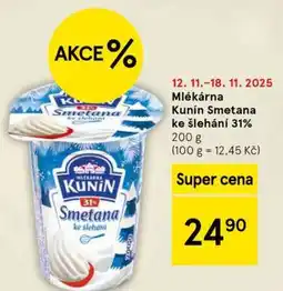 Tesco Mlékárna Kunín Smetana ke šlehání 31% nabídka