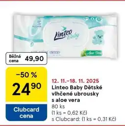 Tesco Linteo Baby Dětské vlhčené ubrousky s aloe vera nabídka