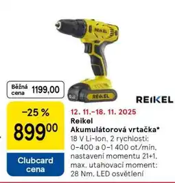 Tesco Reikel Akumulátorová vrtačka nabídka