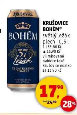 Penny Market Krušovice Bohém světlý ležák plech 0,5 l nabídka