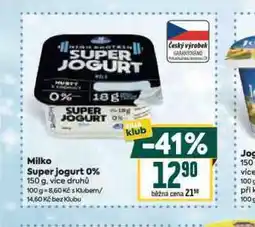 Billa Milko super jogurt 0% nabídka