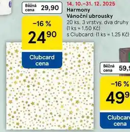 Tesco Harmony Vánoční ubrousky, 20 ks. 3 vrstvy, dva druhy nabídka