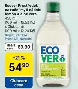 Tesco Ecover Prostředek na ruční mytí nádobí lemon & aloe vera, 450 ml nabídka