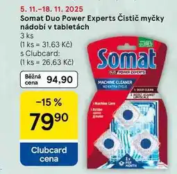 Tesco Somat Duo Power Experts Čistič myčky nádobí v tabletách, 3 ks nabídka