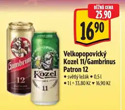 Albert Velkopopovický Kozel 11/Gambrinus Patron 12 nabídka