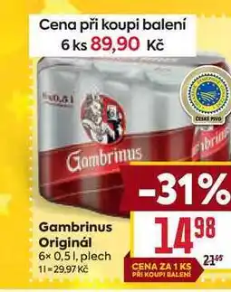 Billa Gambrinus Originál 6x 0,51, plech nabídka