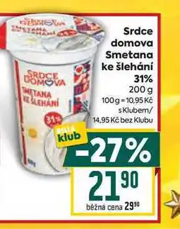Billa Srdce domova Smetana ke šlehání 31% 200 g nabídka