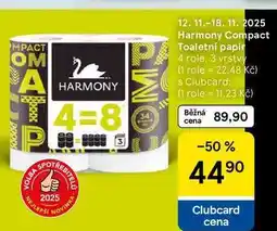 Tesco Harmony Compact Toaletní papír, 4 role. 3 vrstvy nabídka