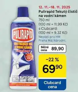 Tesco Pulirapid Tekutý čistič na vodní kámen, 750 ml nabídka