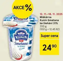 Tesco Mlékárna Kunín Smetana ke šlehání 31%, 200 g nabídka